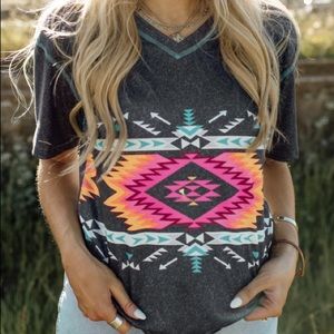 Gray Aztec Geometric Print Top